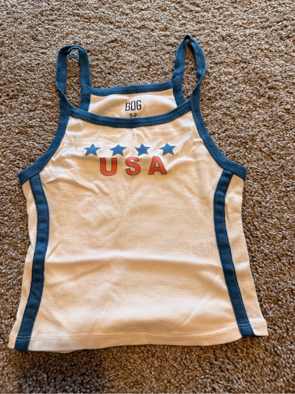 BDG White Tank Top with Blue Trim and Stars